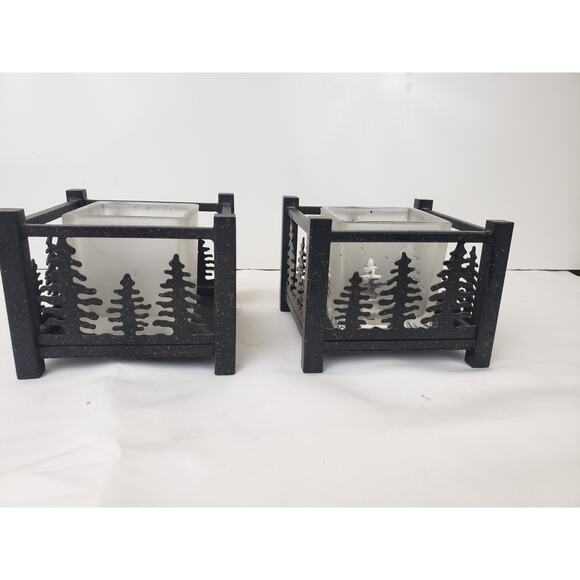 Y2K PartyLite Forest Friends Metal Candle Holder with Pine Tree Cutouts Lot of 2 - Picture 2 of 10